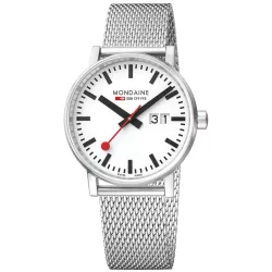 MONDAINE Evo2 40 Bahnhofsuhr Big Date Saphirglas Milanaise