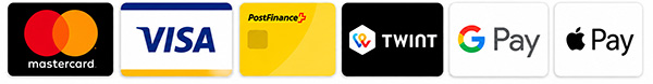 Les cartes de crédit, PostFinance, Twint, Google Pay et Apple Pay sont acceptés
