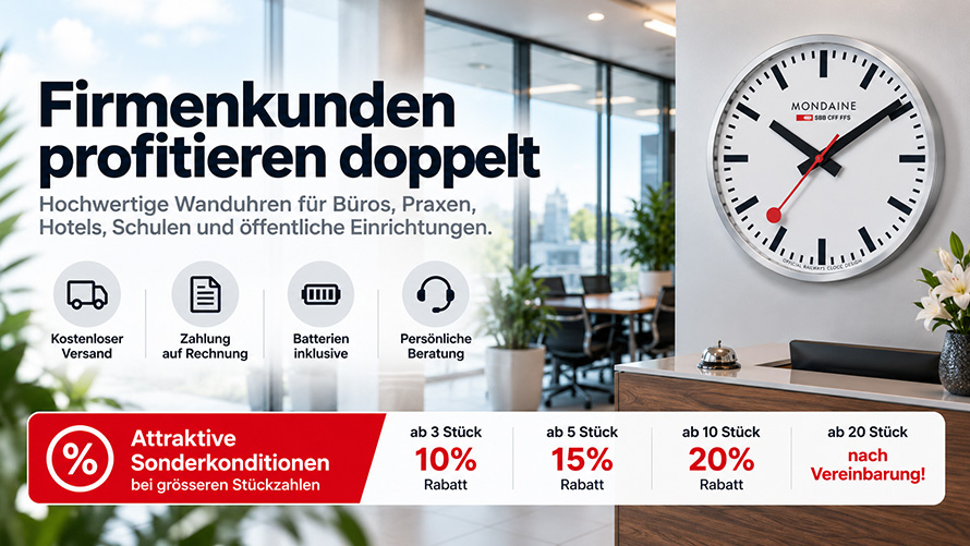 Wanduhren für Büro, Praxis und Empfang – moderne Bürouhren für Unternehmen