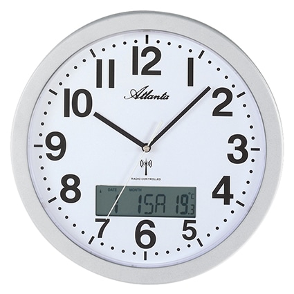 ATLANTA Date Display Radio Wall Clock avec calendrier et thermomètre 