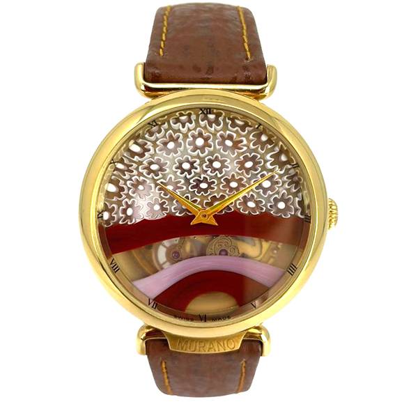 Montre Murano Squelette Verre Marron