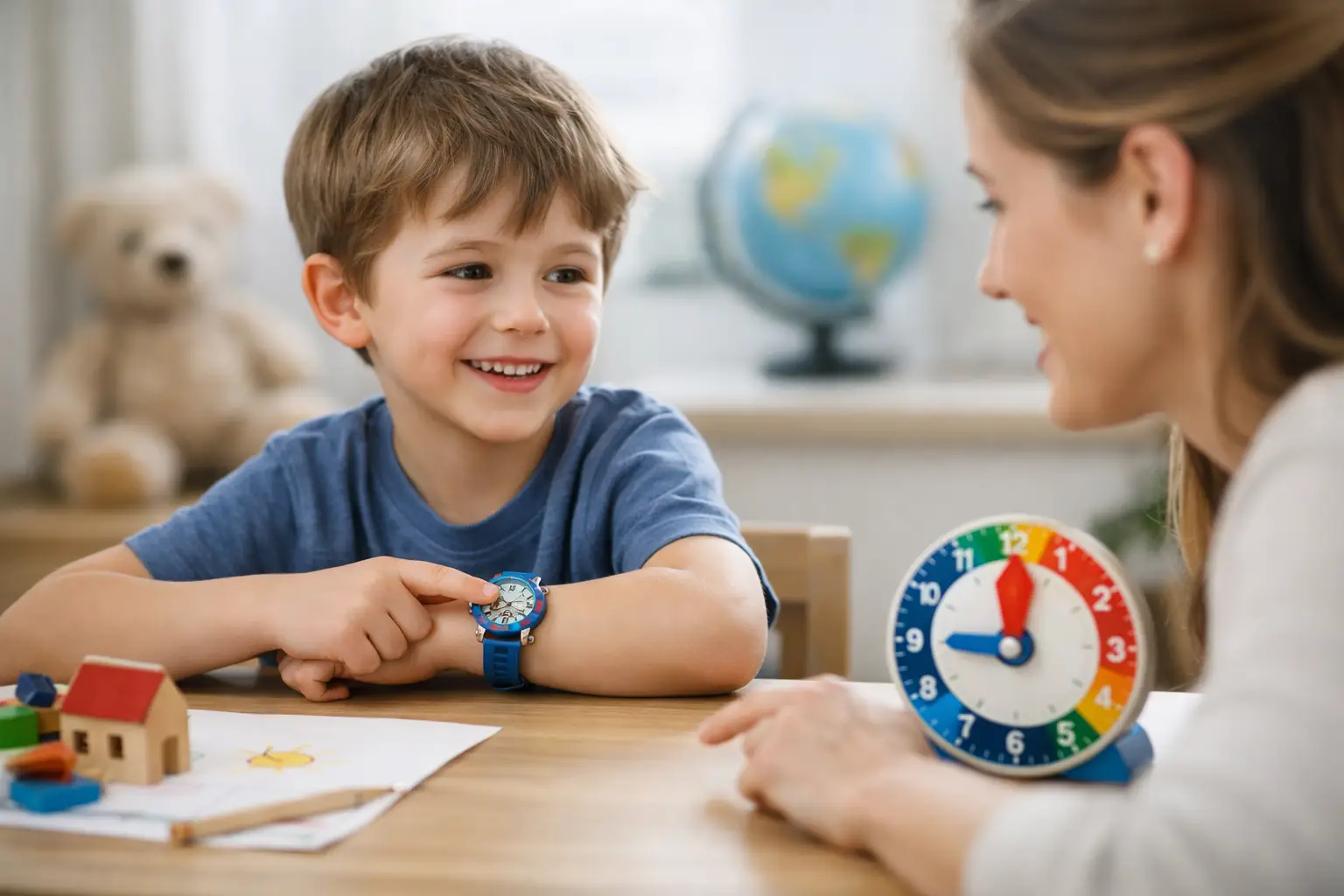 Mit einer Kinderuhr Uhrzeit spielerisch erklären